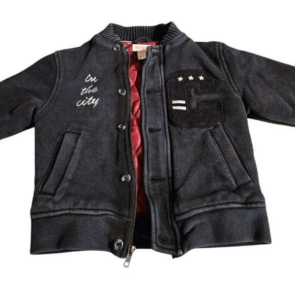 Cat&Jack Boys Black Cool Letterman Distressed Bomber Jacket SZ XS 4/5 Streetwear - Picture 3 of 12